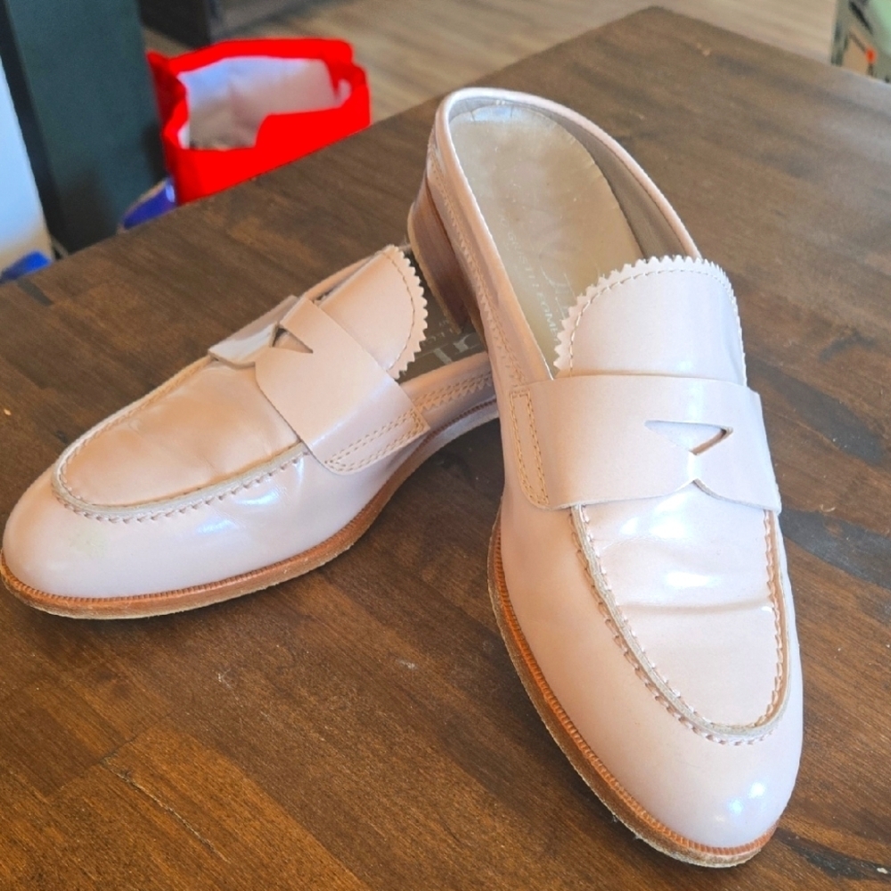 Agl Blush Patent Leather Penny Loafer Mules
